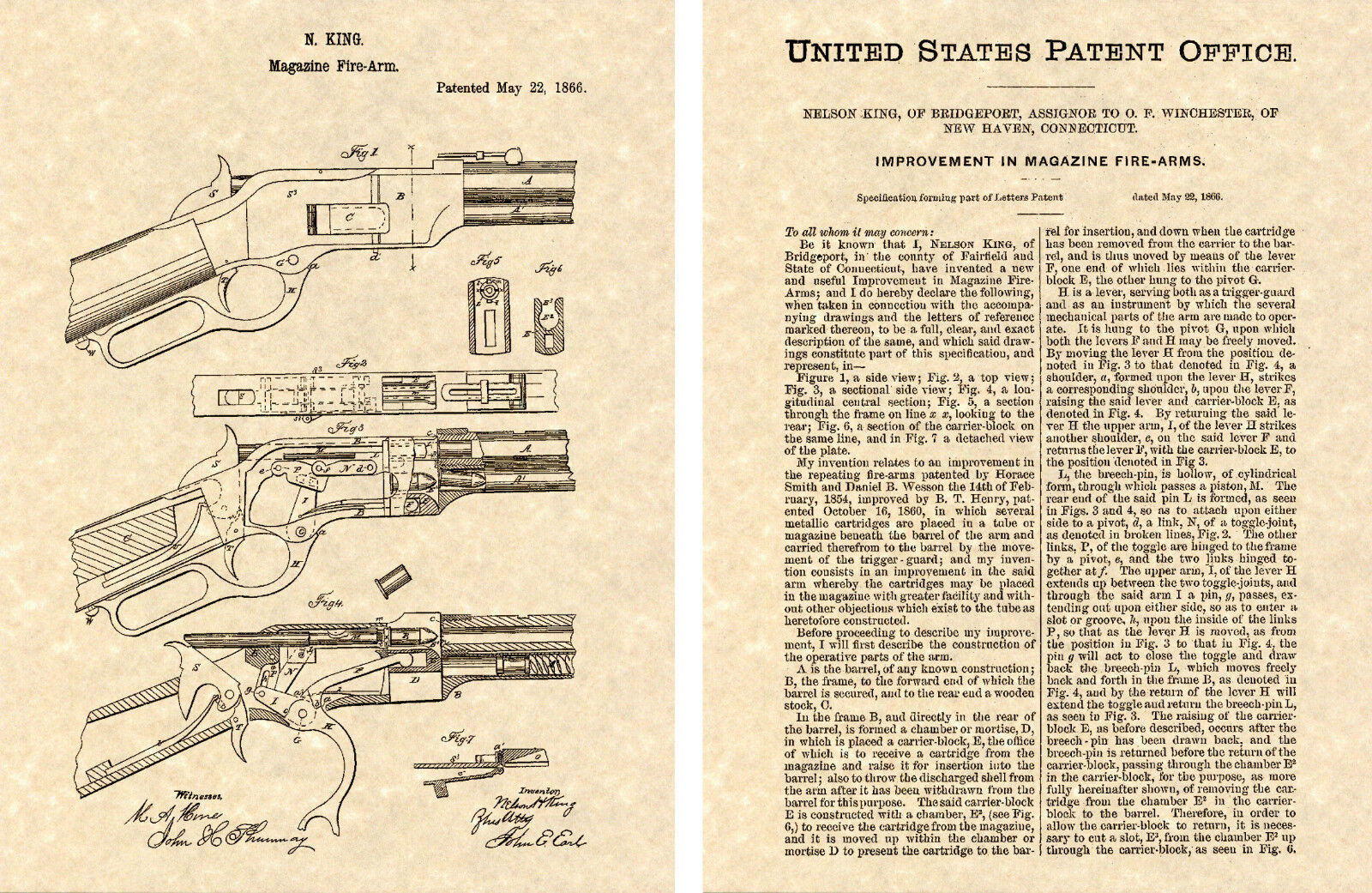 US PATENT of WINCHESTER 1873 REPEATING RIFLE Art Print READY TO FRAME 