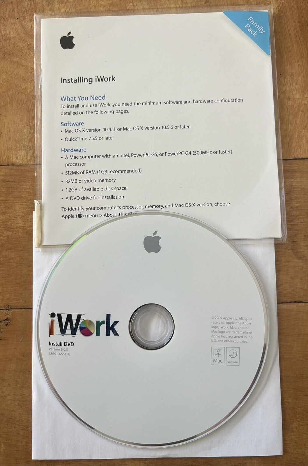 Apple i work install dvd 2009 version 9.0.3 2z691-6551-a