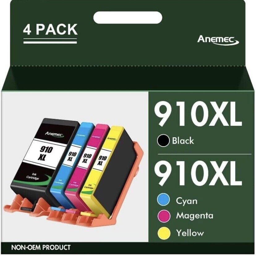 ANEMEC 4PCS 910XL Ink Cartridge HP 910 OfficeJet Pro 8010 8020 8021 8022 28 8035