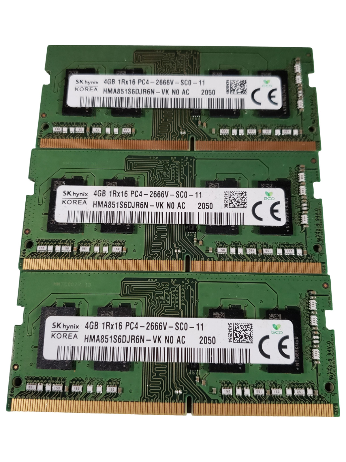 LOT OF 3 Samsung HMA851S6DJR6N-VK DDR4-2666V 12GB (3x4GB) SODIMM Memory