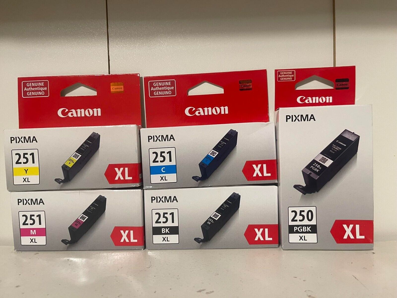 5-PACK CANON GENUINE 250XL BLACK & 251XL COLOR INK MG6320 MG6420