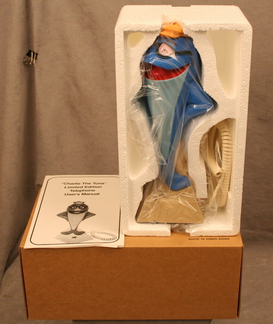 1987 CHARLIE THE TUNA FIGURAL TELEPHONE NEVER REMOVED FROM BOX CASE FRESH