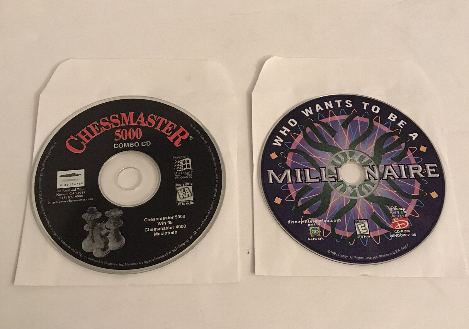Lot Of 2 PC Games Windows 95 CD-ROM Inc: Chessmaster 5000 & Millionaire