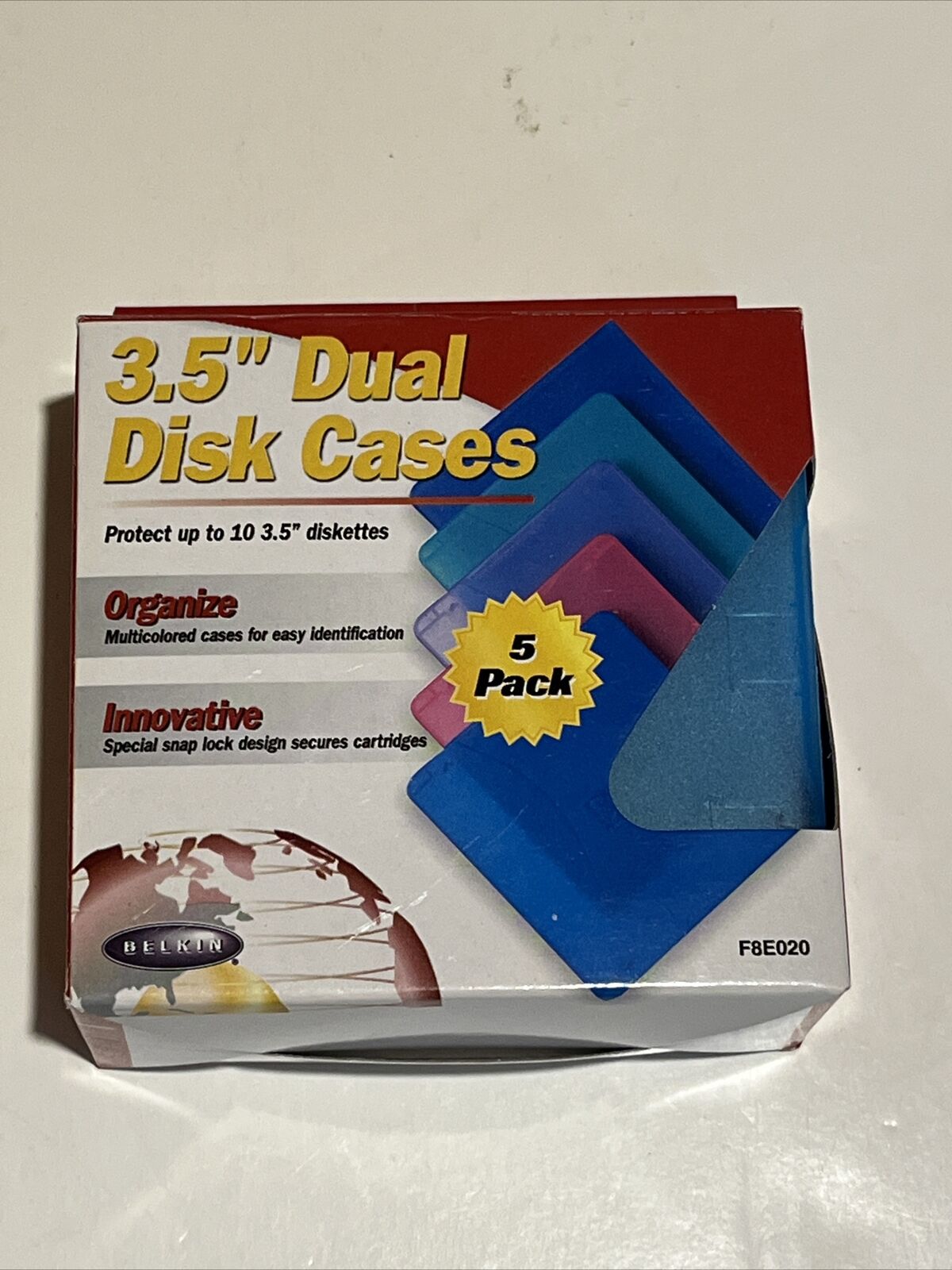 Belkin 5 Pack 3.5 Dual Diskette Case Media Storage F8E020 Multi Color 