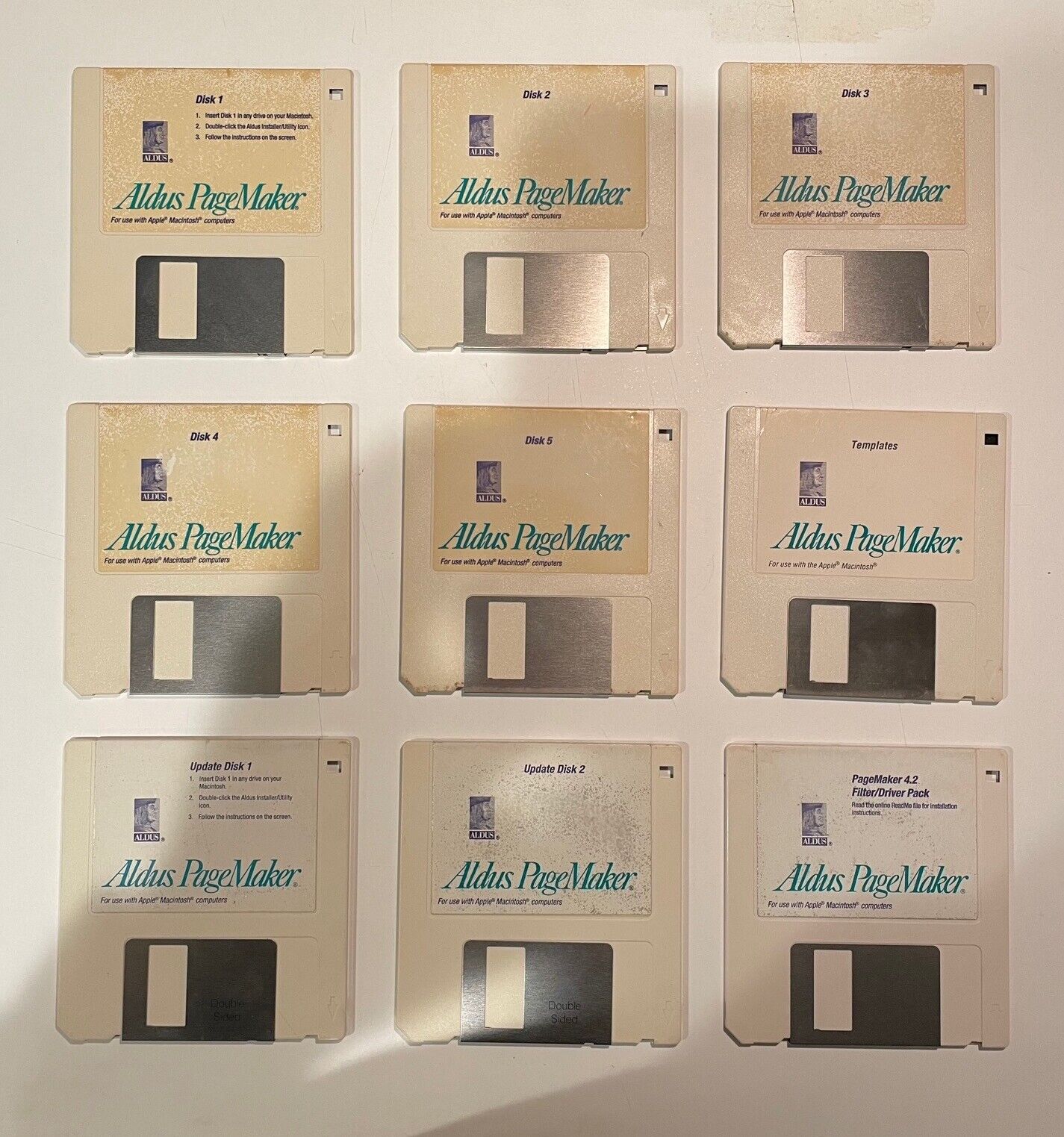 Aldus PageMaker V4.2 with Update 9 disks Vintage Apple Macintosh 3.5 discs 1991