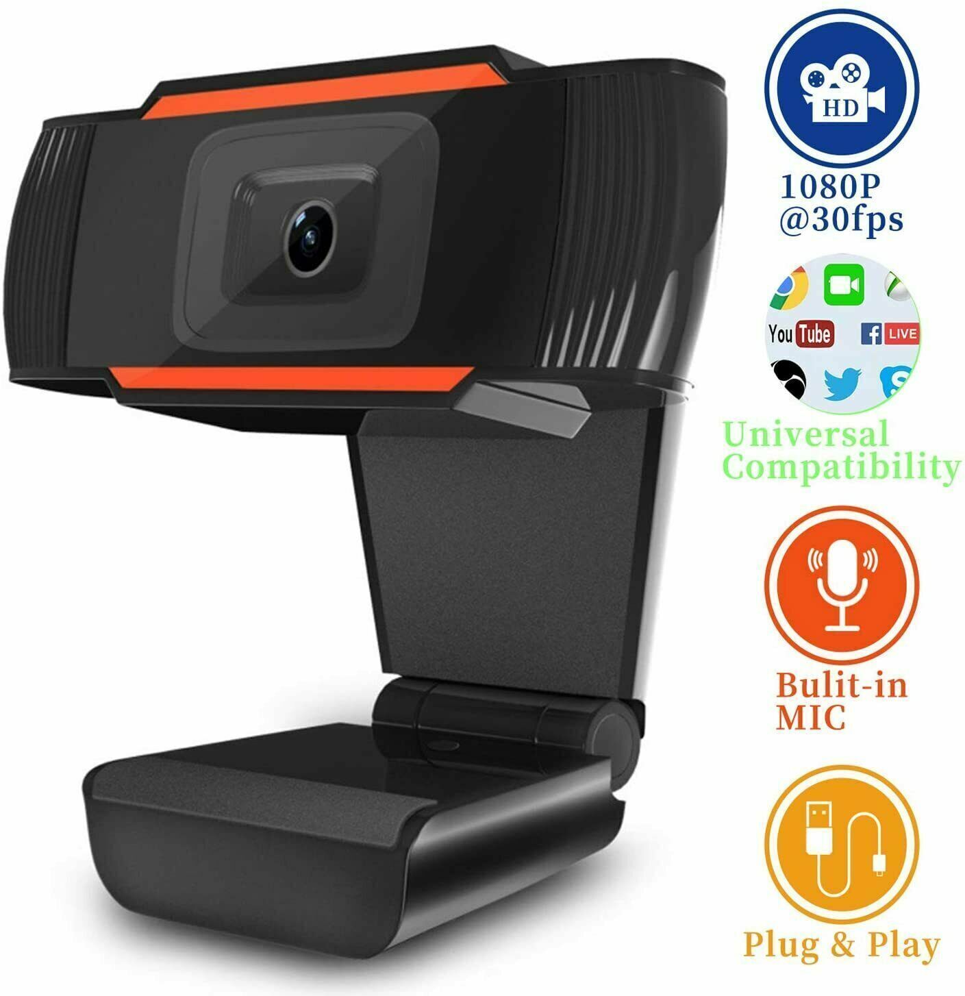 New 1080P Full HD USB Webcam Web Camera with Microphone for PC Desktop & Laptop