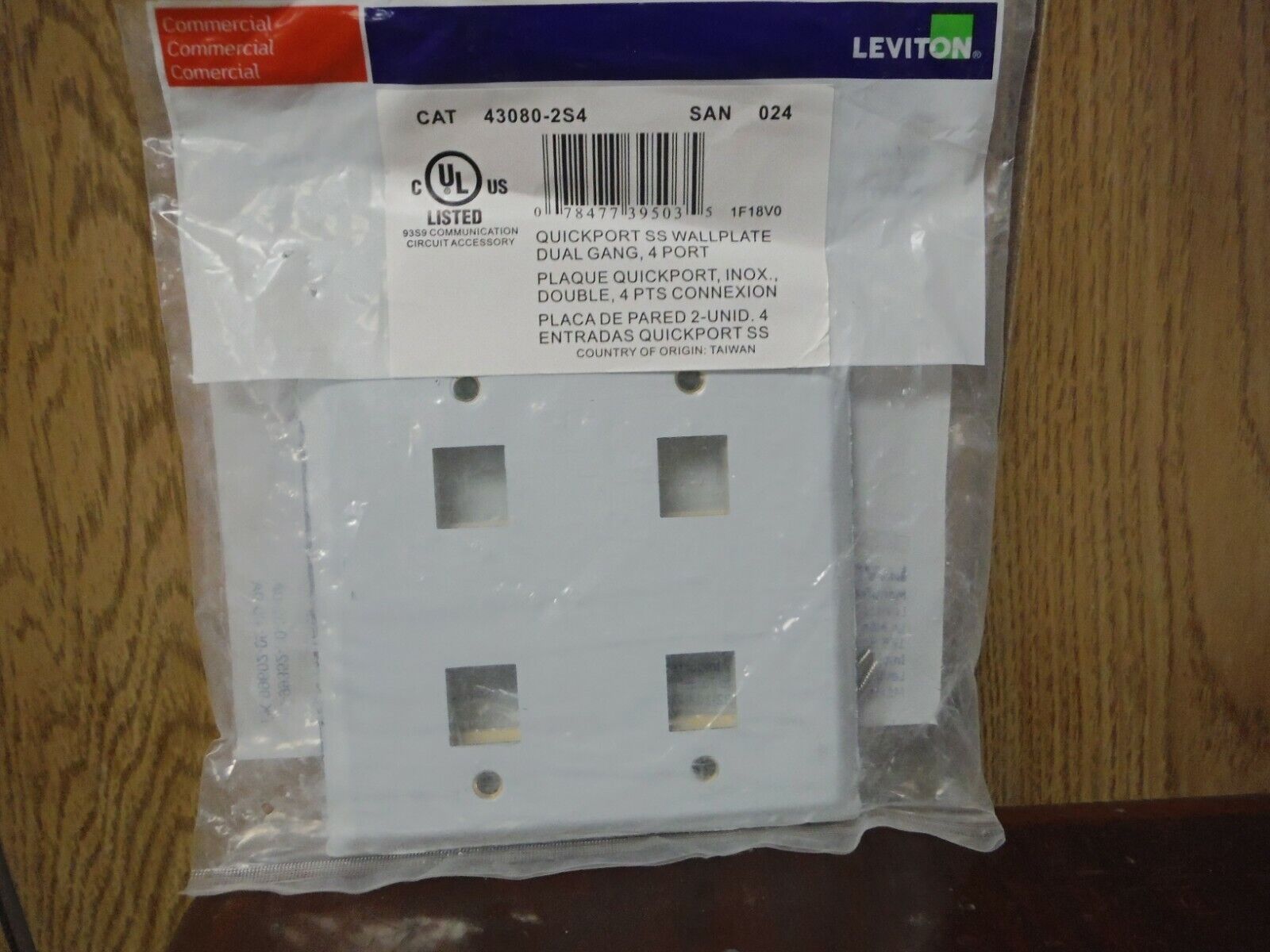 Leviton 43080-2S4 QuickPort Wallplate Double Gang 4-Port Stainless Steel