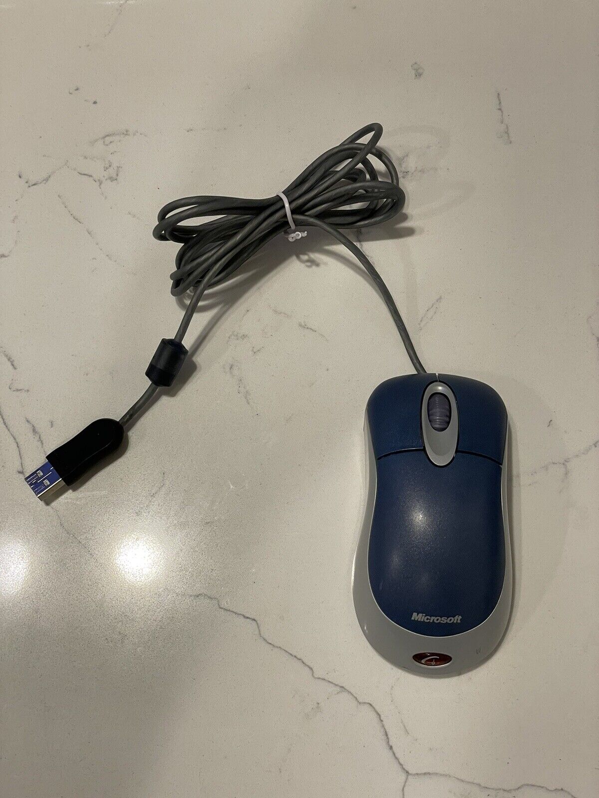 Vintage Microsoft Optical Mouse Blue USB and PS/2 Compatible VERY Good Condition