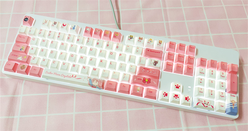 Sailor Moon Mechanical keyboard RGB 87/104PCS White Pink PBT Mechanical keyboard