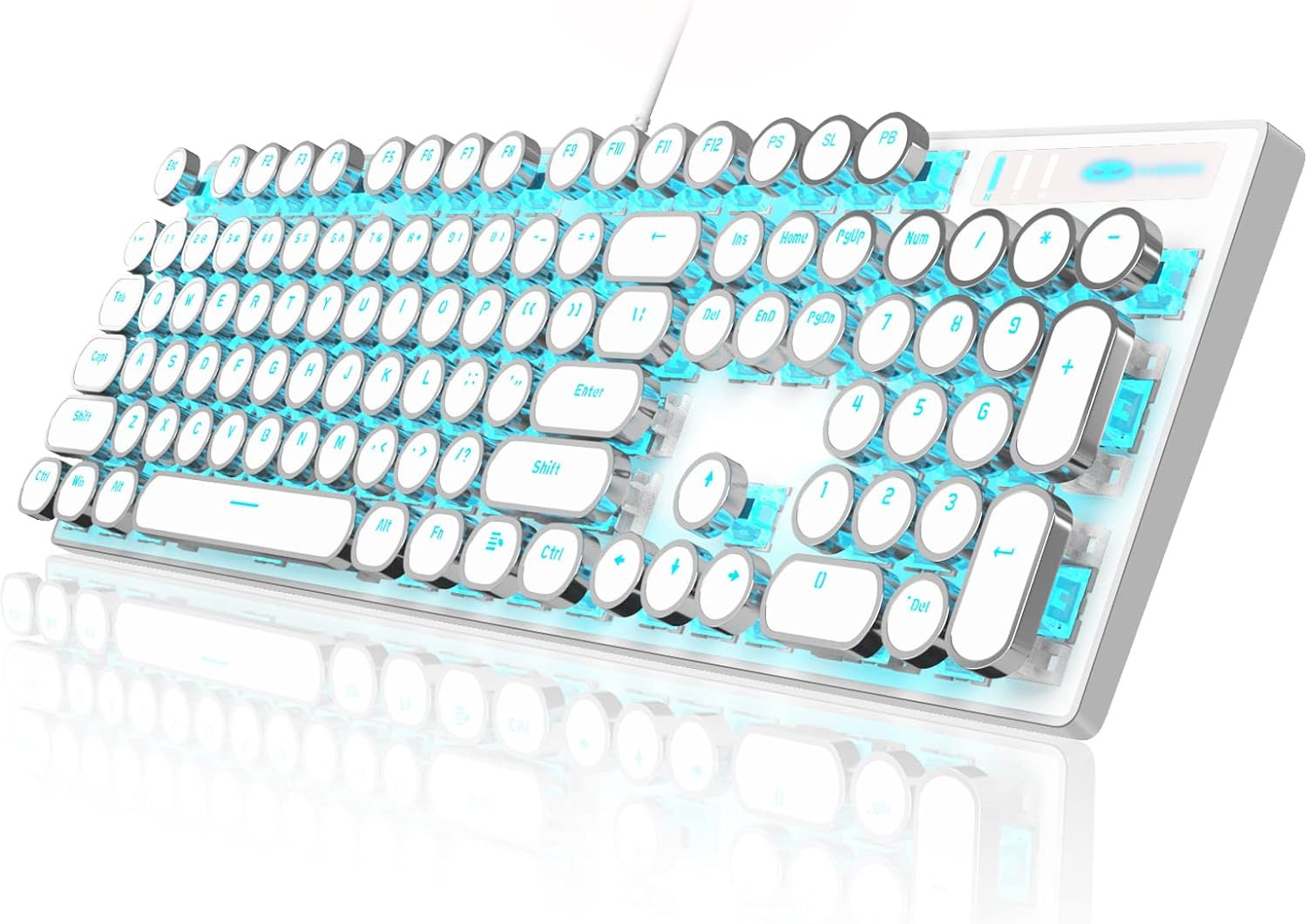 Typewriter Style Mechanical Gaming Keyboard, White Retro Punk Gaming Keyboard wi