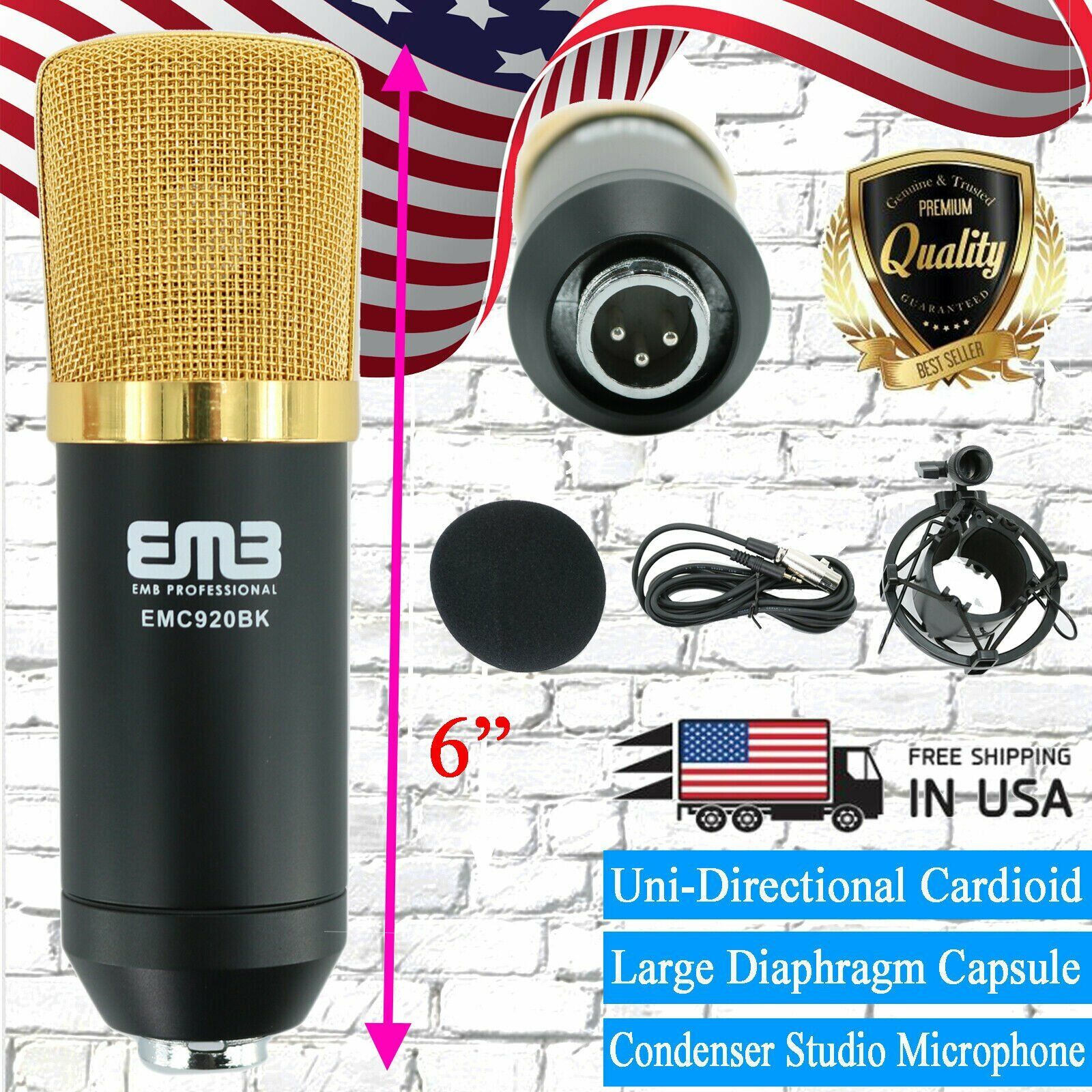 EMC920 Multi Pattern Recording Large Diaphragm Condenser Studio Microphone Black