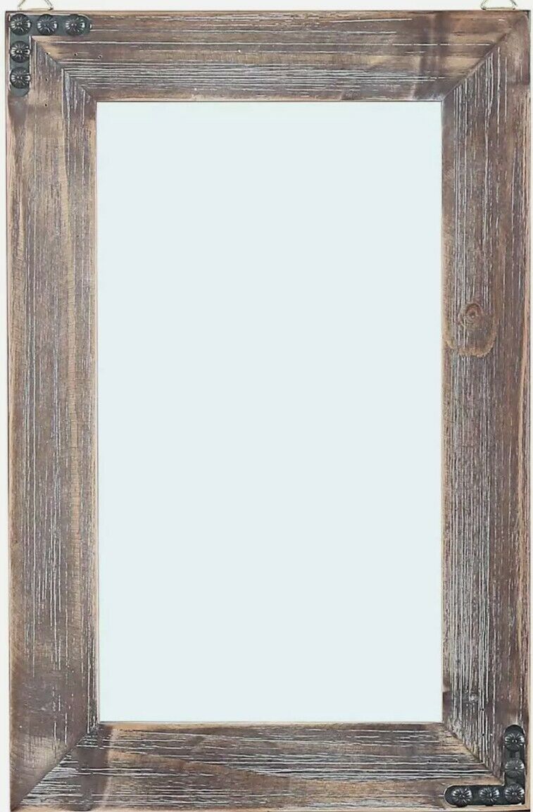 MBQQ Rustic Flat Wood Frame Hanging Wall Mirror Decorative Bathroom Mirror