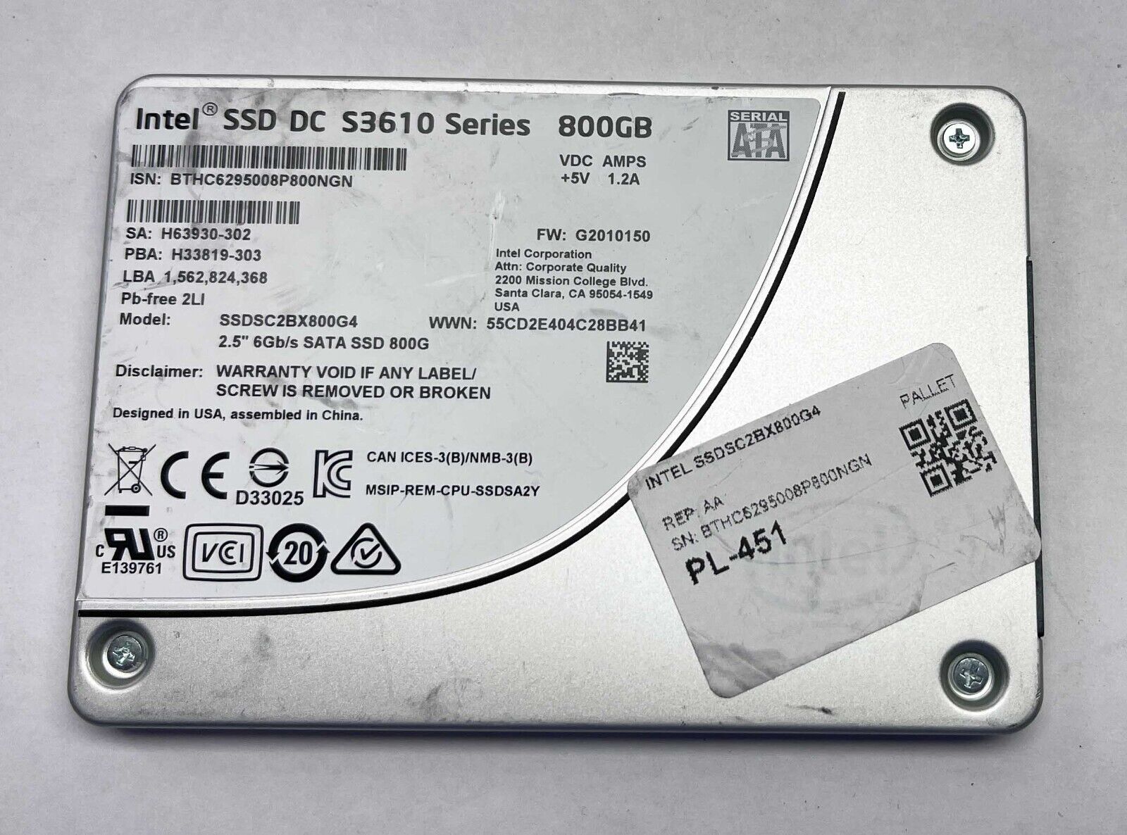 LOT of 10 Intel SSD DC S3610 Series 800 GB SSDSC2BX800G4 2.5