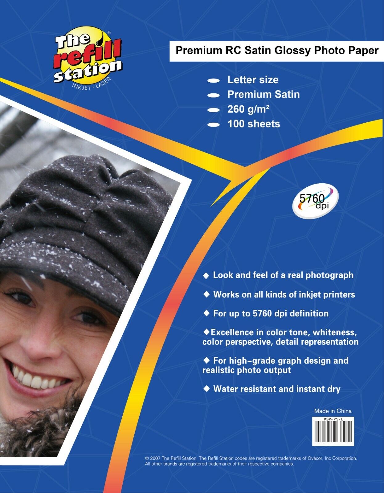 100pk RC Satin (Semi-Glossy) Photo Paper, Premium Letter Size, 260 gram weigh