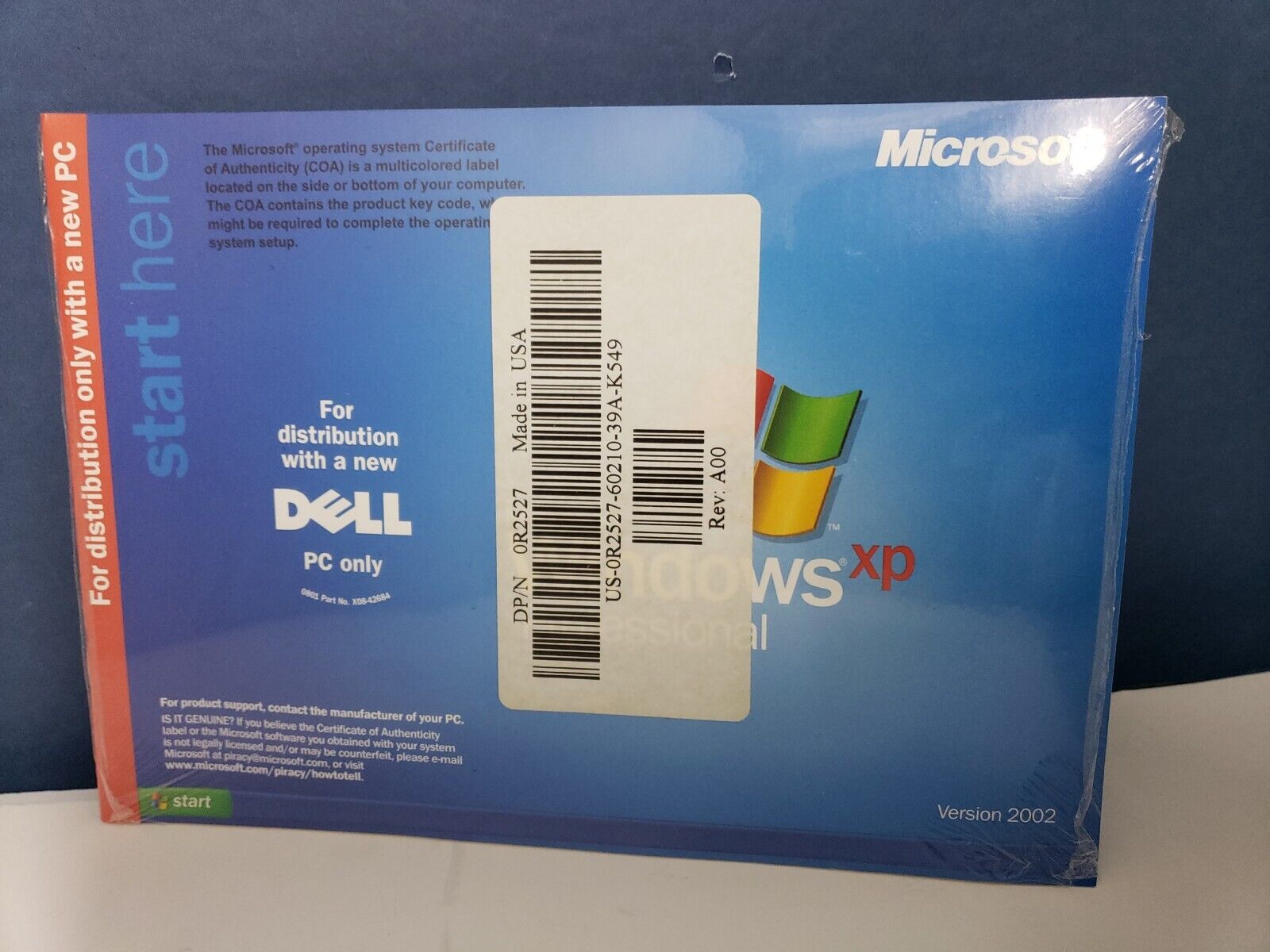 Microsoft Windows XP Professional SP 1a - 32-bit PC Only DELL OEM NEW SEALED