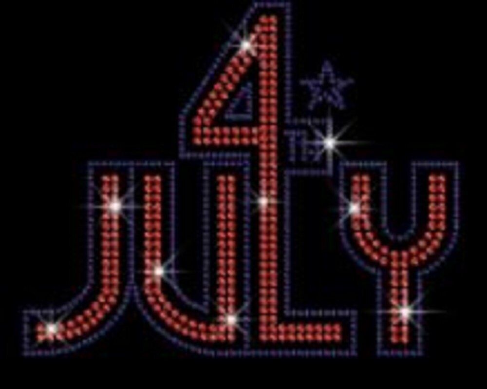 July 4th RED and Blue Rhinestone Iron on Transfer