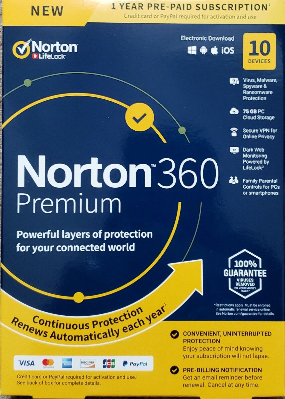 Norton 360 Premium 10 Devices VPN 75GB Secure PC Cloud Backup Download New