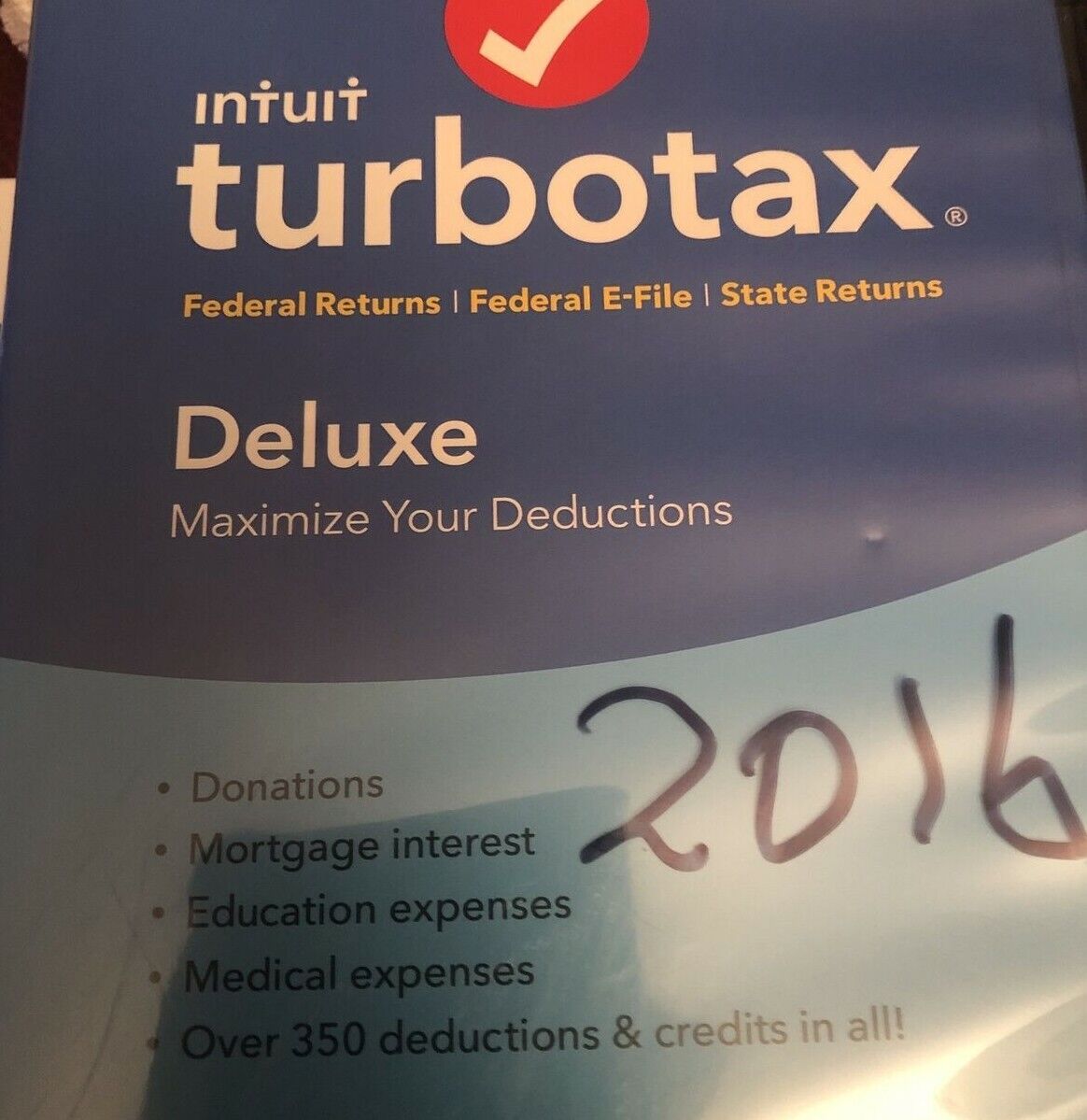 Intuit Turbo Tax Deluxe 2016 - Federal & State E-file Licenses - Tax Preparation