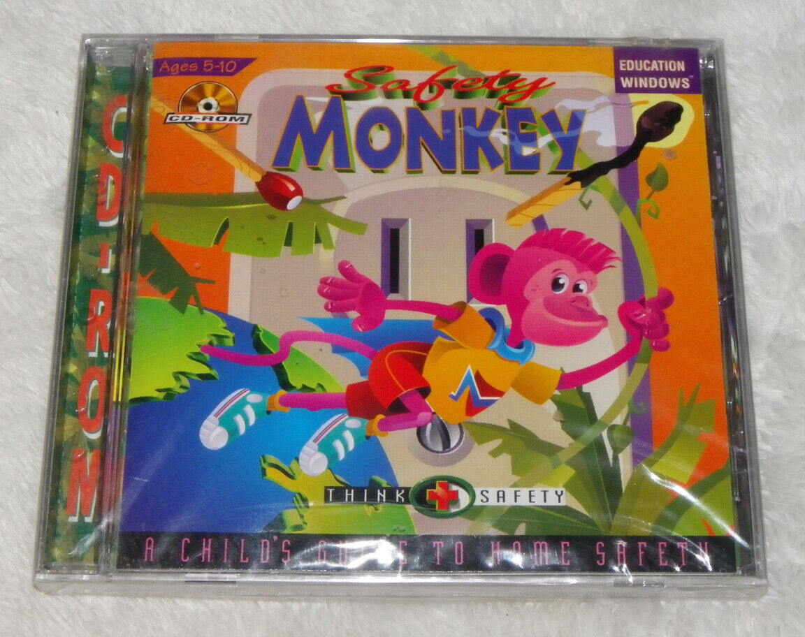 Vintage 1995 Software for Kids • SAFETY MONKEY • Windows CD-ROM • Ages 5-10 yrs