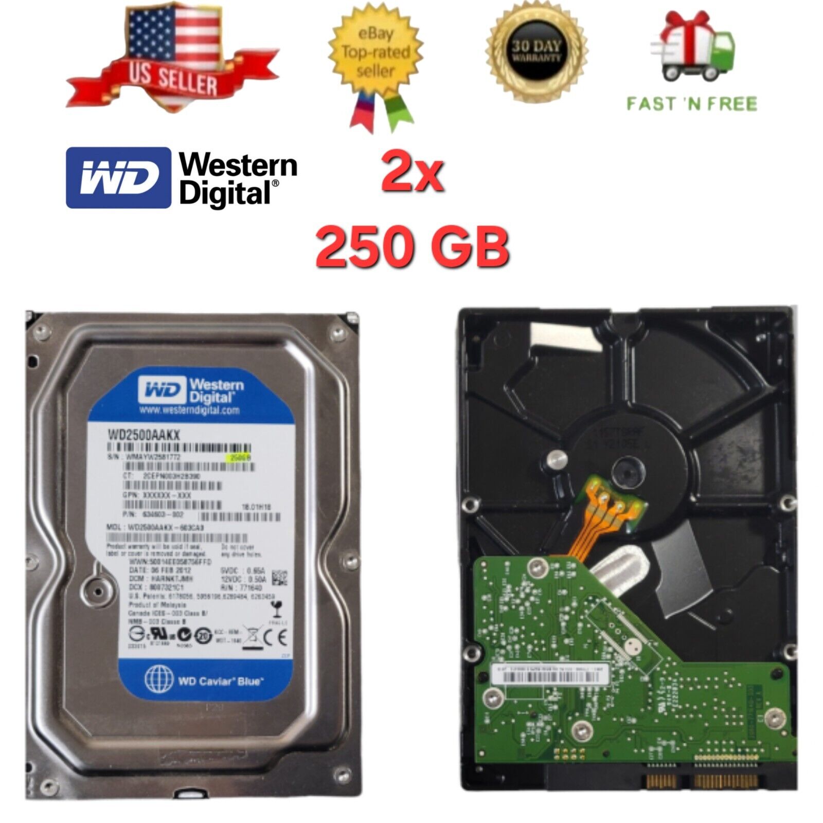 2x Western Digital WD2500AAJS/AAKX 250GB 720RPM  3.5in Desktop Hard Drive Blue