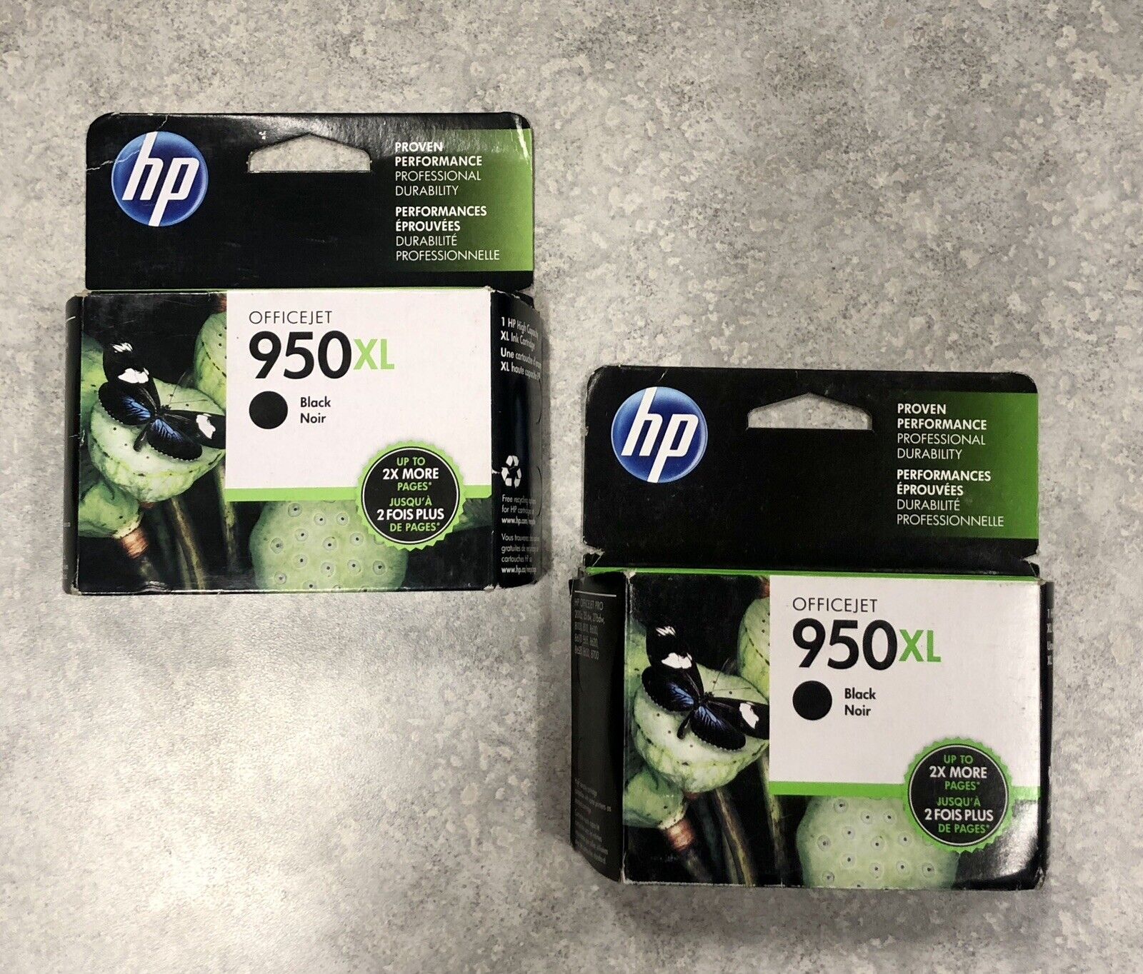 Lot of Two New hp Officejet 950XL Black Ink Cartridges (“Warranty Ends” 2017)