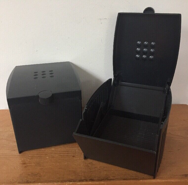 Pair 2 Vintage Elecom Black Plastic Top Load Floppy Disk Storage Box Containers