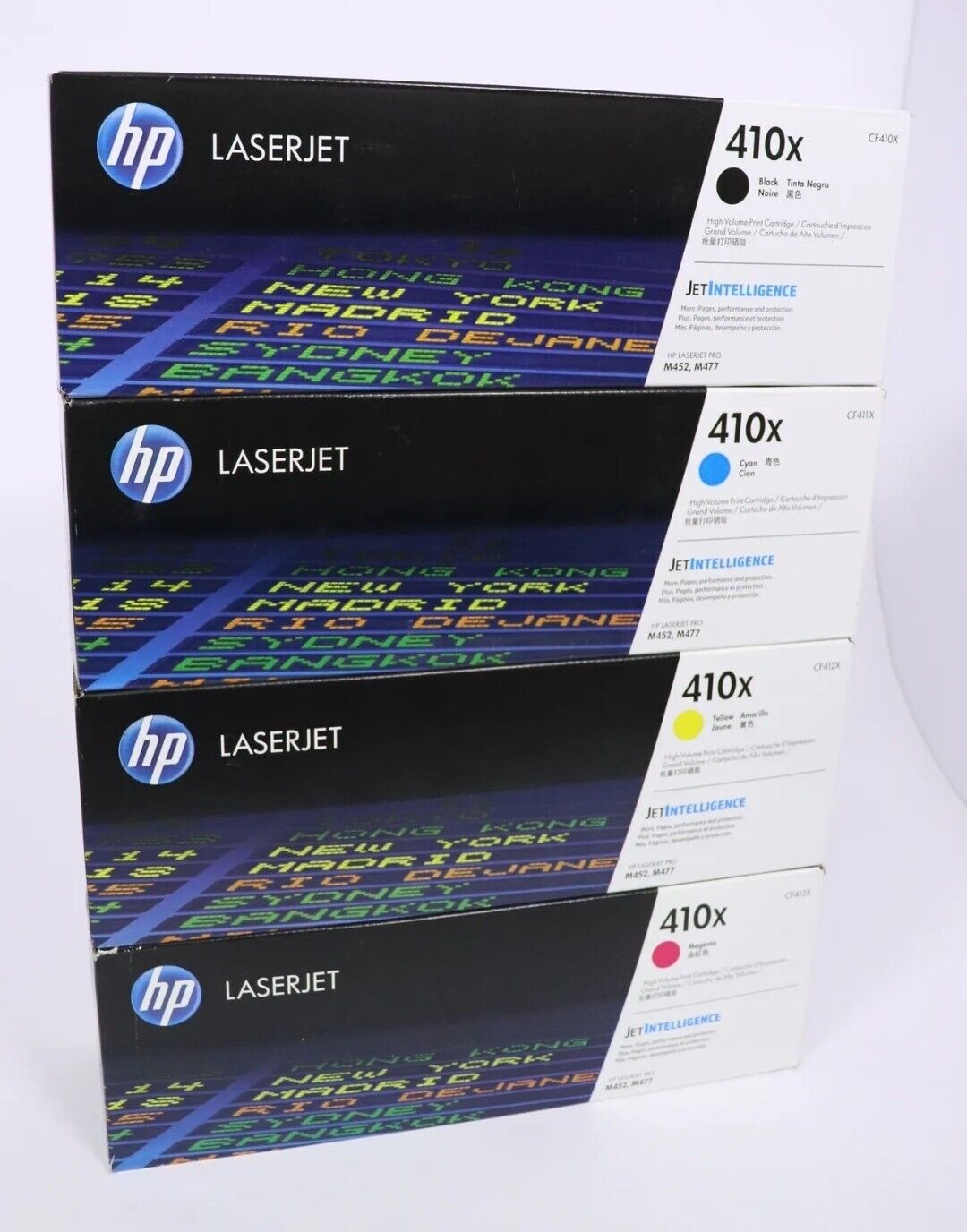 Set of 4 New Sealed HP LaserJet 410X Black Magenta Cyan Yellow Toner M452 M477