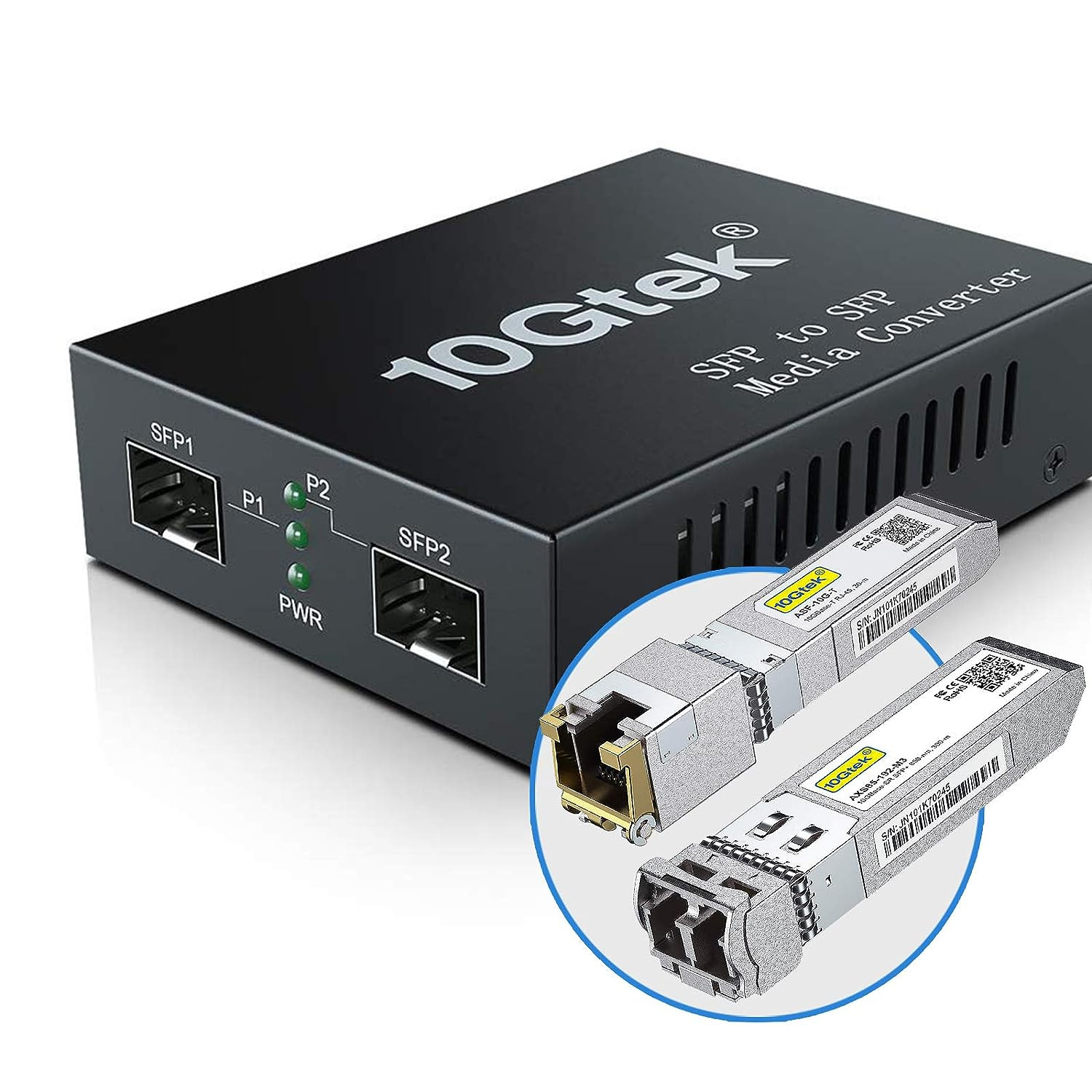 10Gbe SFP+ Media Converter, Fiber to 10G Copper UTP Ethernet Media Converter, wi