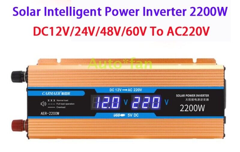 DC12/24/48/60V To AC220V New CARMEAR AER-2200W Solar Intelligent Power Inverter