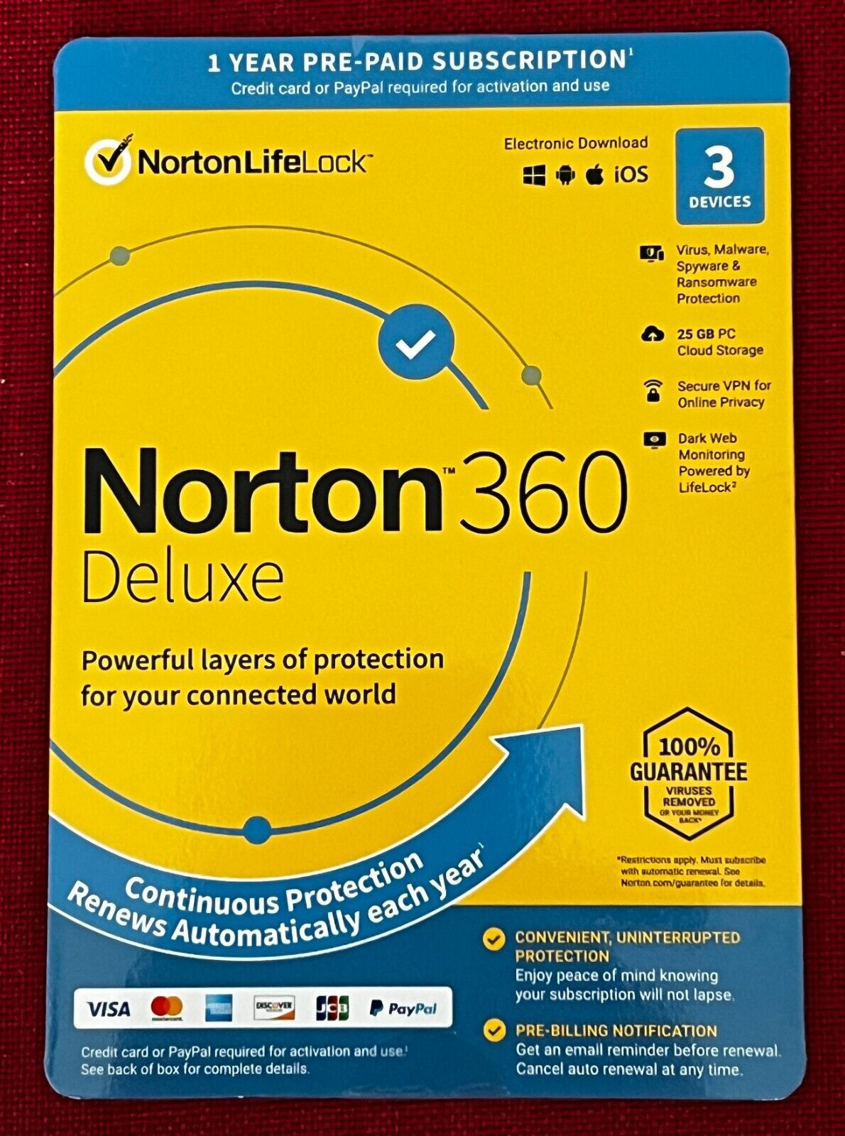 Norton 360 Deluxe 2024, 3 Devices (PC Mac Android iOS) 1 Year (Sealed Key Card)