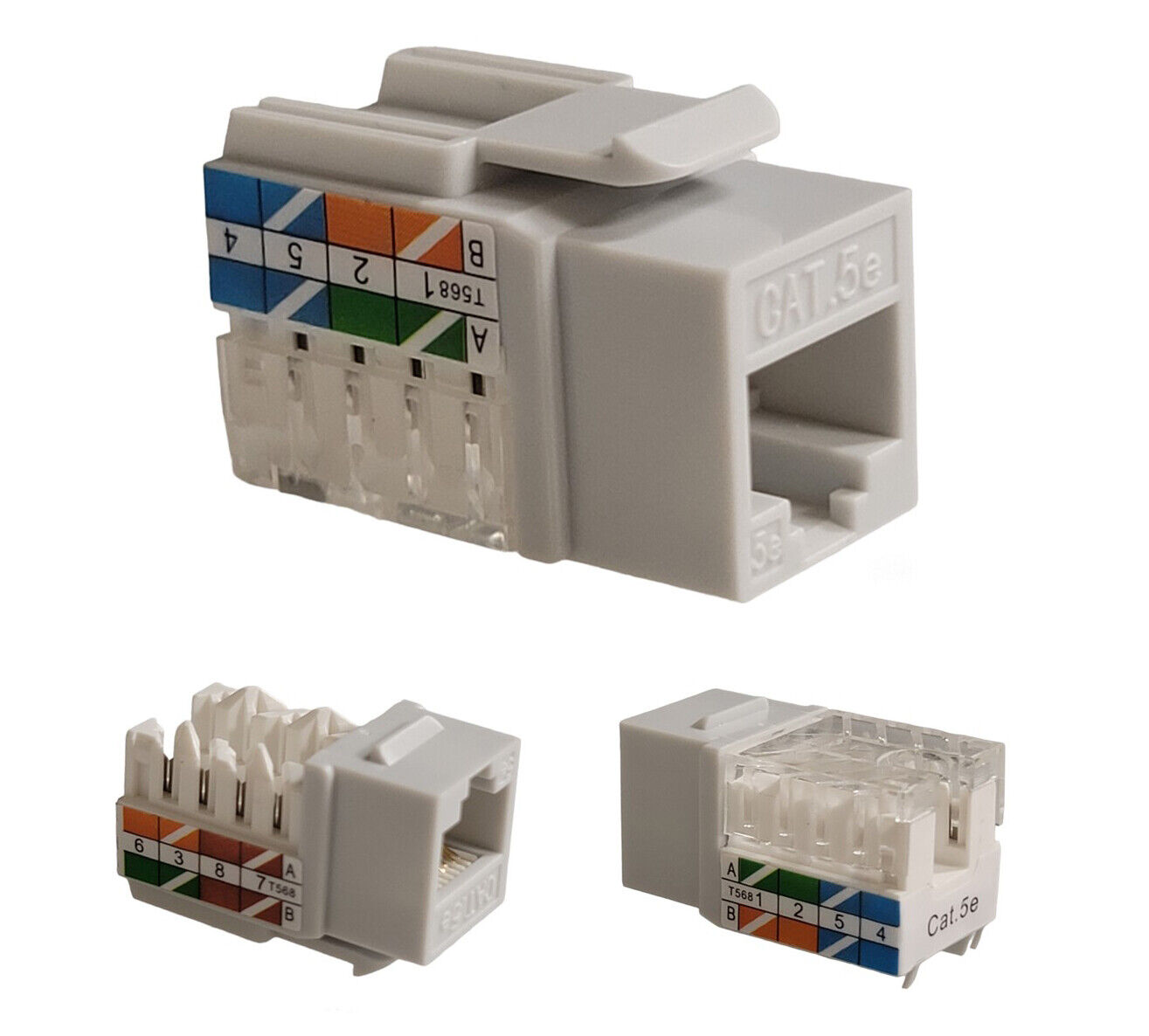 Cat5e Gray Keystone Jack 45° Angled Punchdown Network Connector Multipack LOT