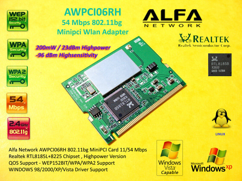 Alfa Network AWPCI06RH MINI PCI CARD 200mW Highpower Linux