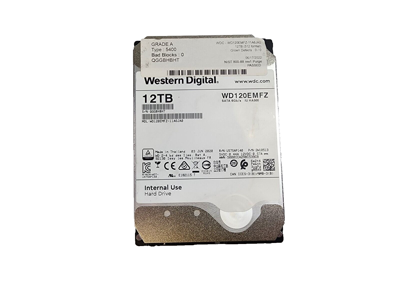 Western Digital WD120EMFZ-11A6JA0 12TB  5400 Storage Drive  hard drive Tested