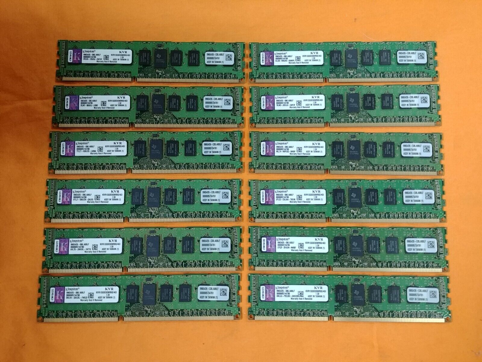 Lot of 12 - 48GB (4Gx4) Kingston PC3 DDR3 Server Ram KVR1333D3D8R9S/4G (*)