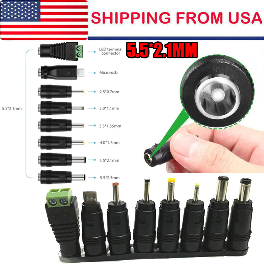 8Pcs DC5.5x2.1mm Universal Charger Power Supply Adapter Kit For Laptop Notebook