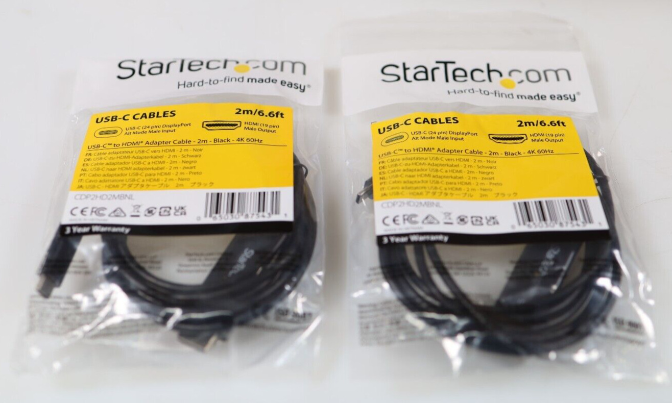 New Lot 2x StarTech.com CDP2HD2MBNL 2m [6 ft.] USB-C to HDMI Cable