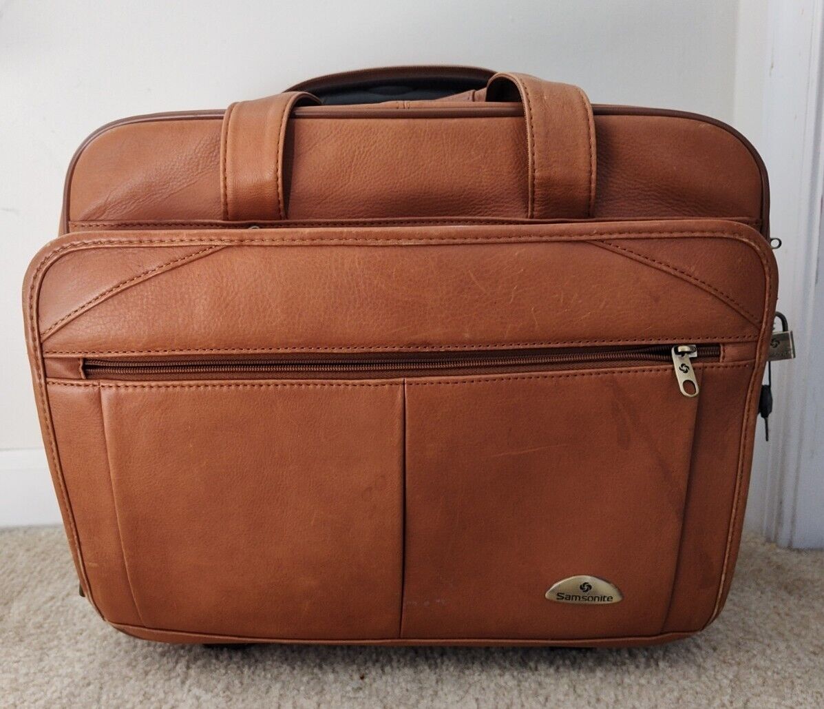 Samsonite Cowhide Business Wheeled Case Laptop Roller Leather Bag 