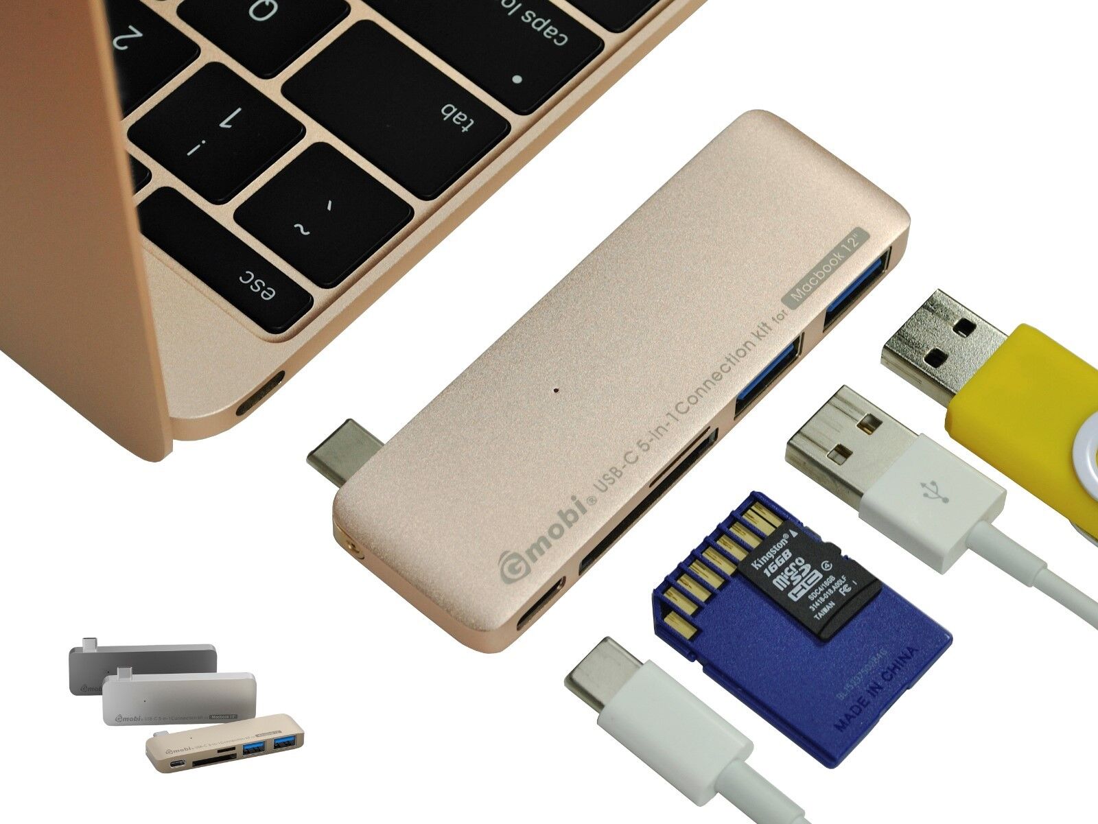 Gold GN21B 5-in-1 USB-C charging hub for MacBook Windows PC Galaxy S8