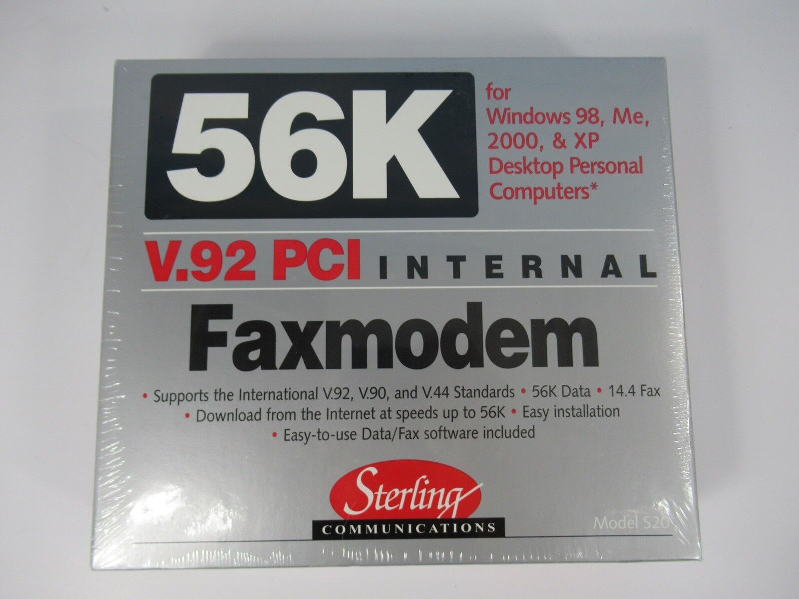 New Internal Fax Modem V.92 PCI Sterling Communications, 56K Model S20 New