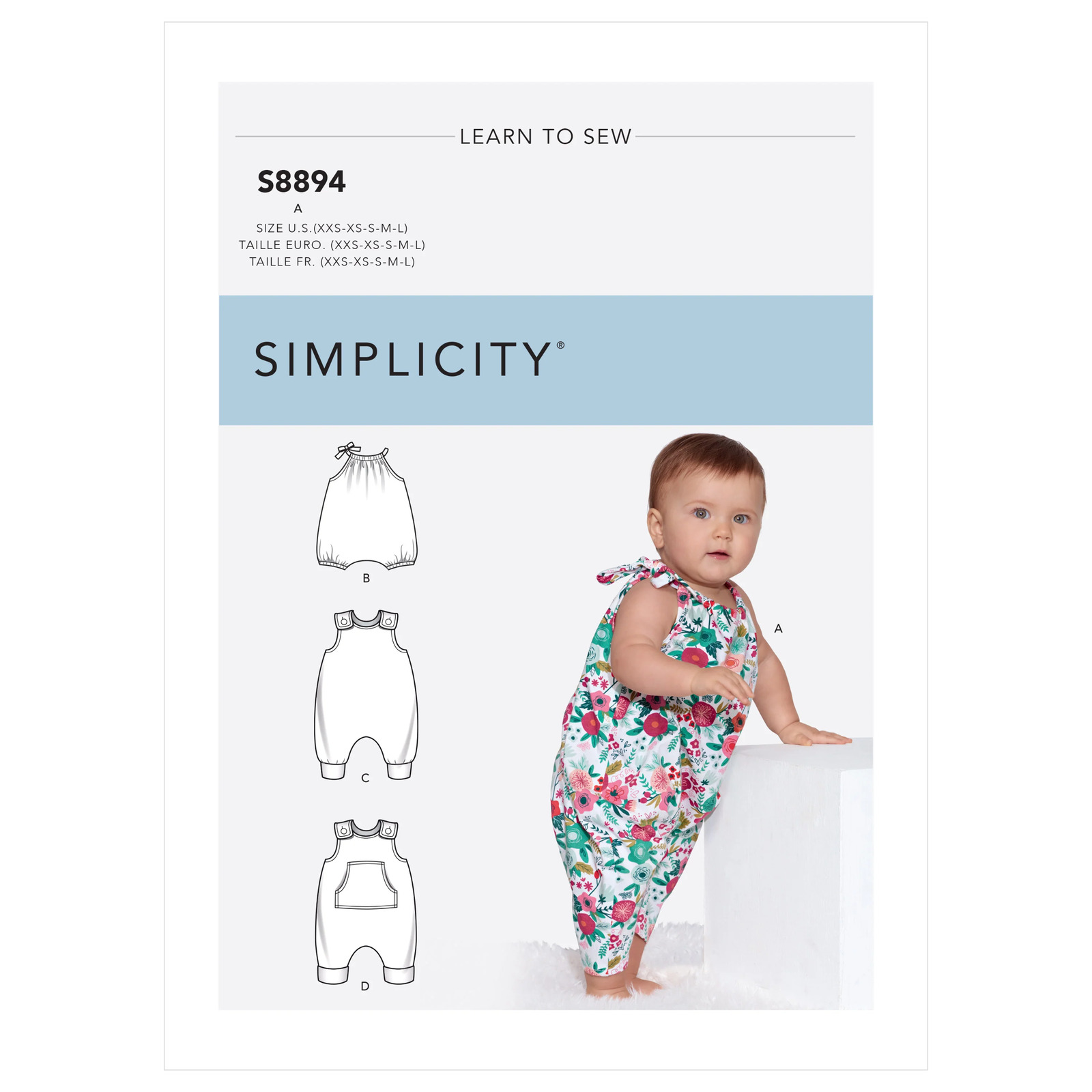 Simplicity Sewing Pattern S8894 Babies\' Romper suits designed for stretch knits