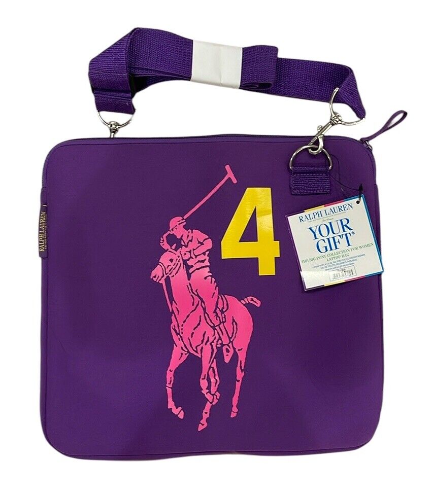 NWT Ralph Lauren The Big Pony Collection Laptop Bag Case Polo Purple Neoprene
