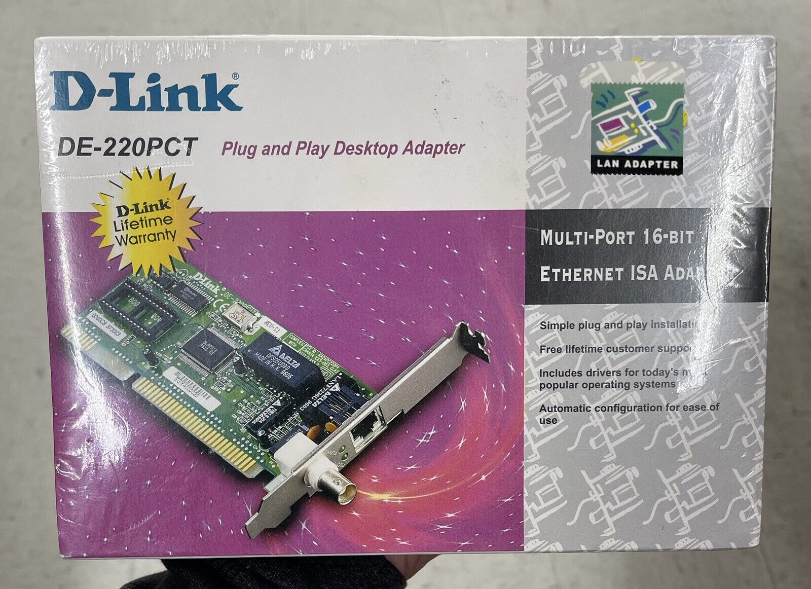 Brand New D-Link DE-220PCT 10Mbps Combo 16-Bit Ethernet ISA Adapter - Sealed 🔥
