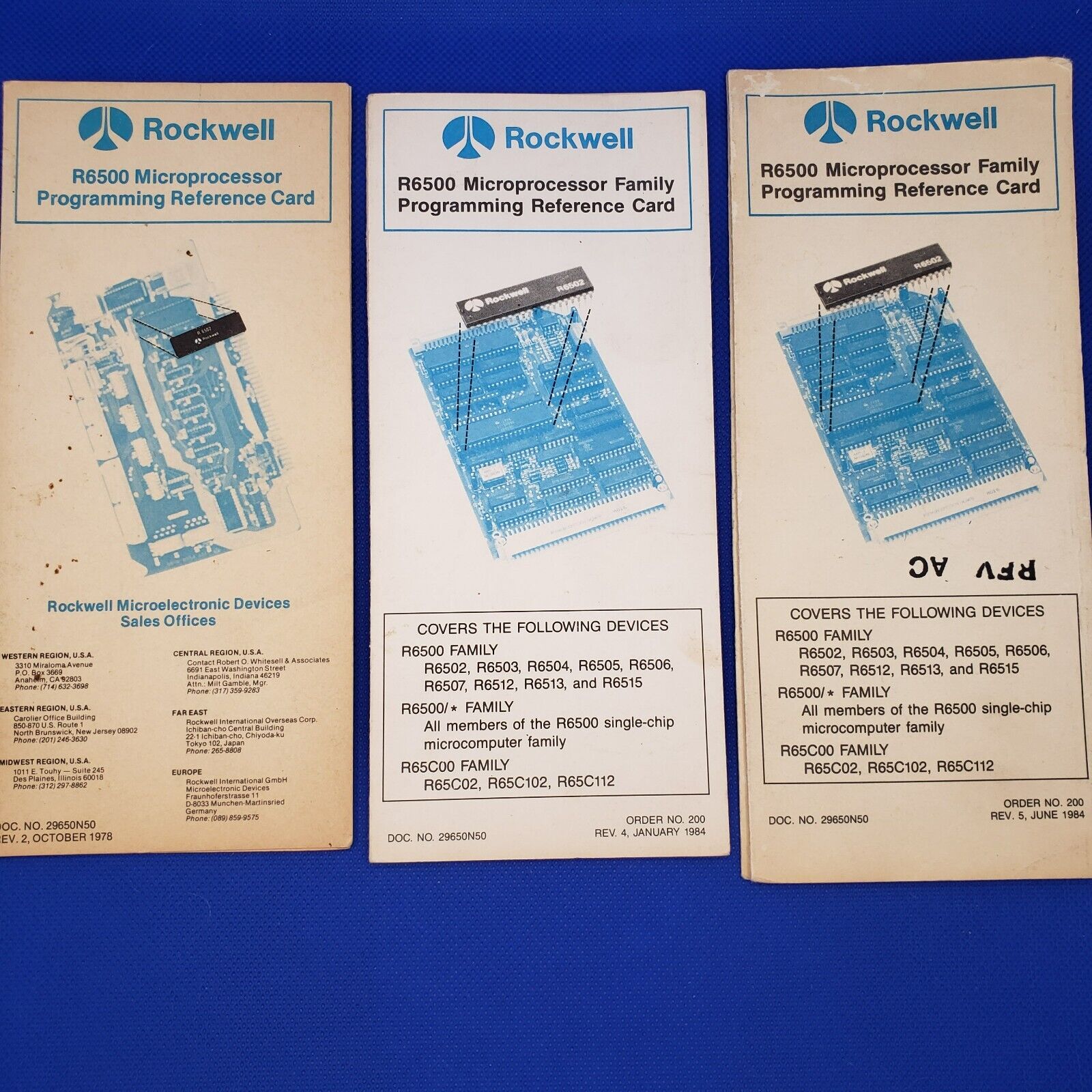 ROCKWELL R6500 MICROPROCESSOR PROGAMING REFERENCE CARDS VINTAGE COLLECTION OF 3