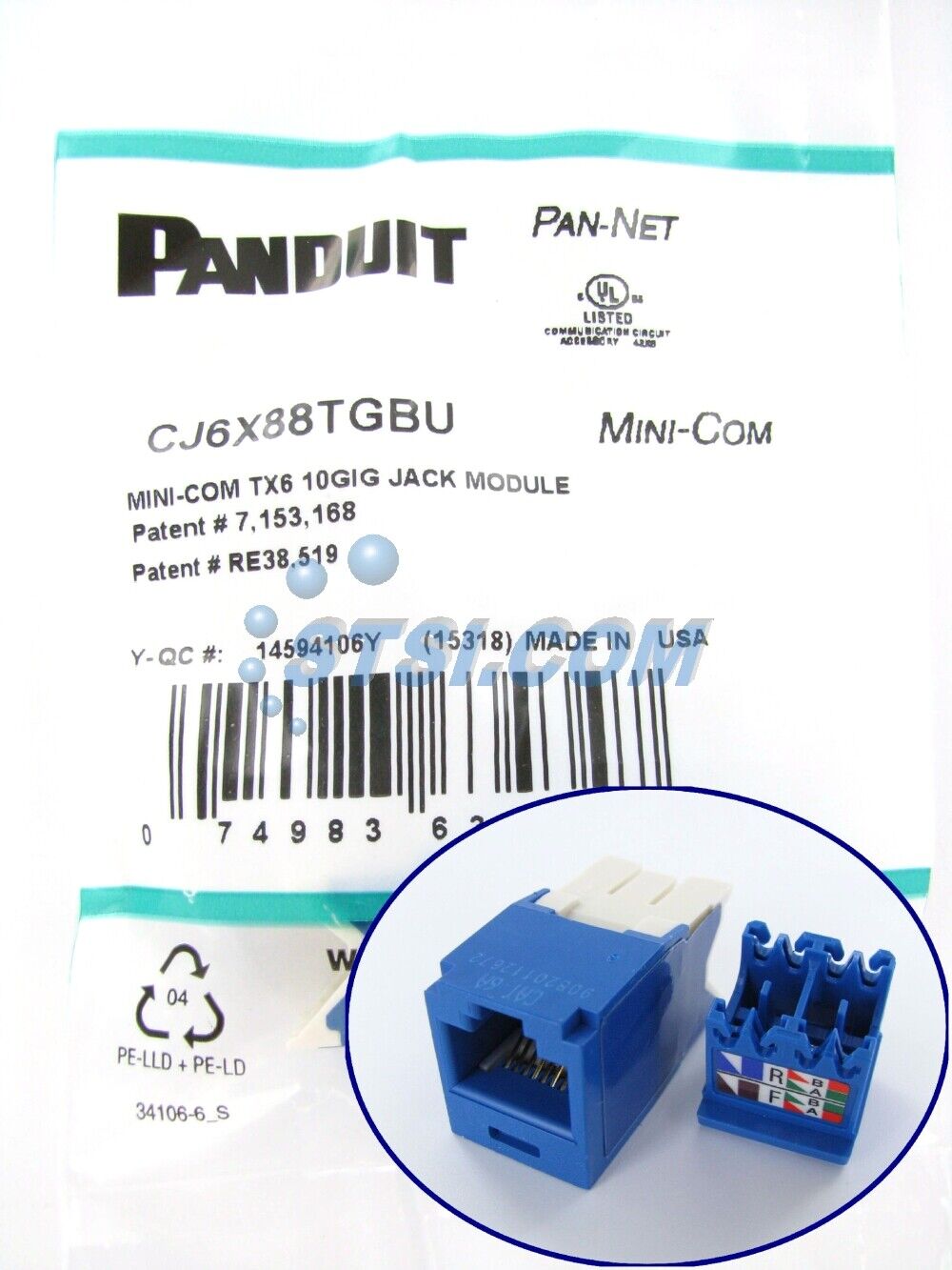 Panduit CJ6X88TGBU Cat6a 10 Gig Mini-Com Jack, Blue ~STSI