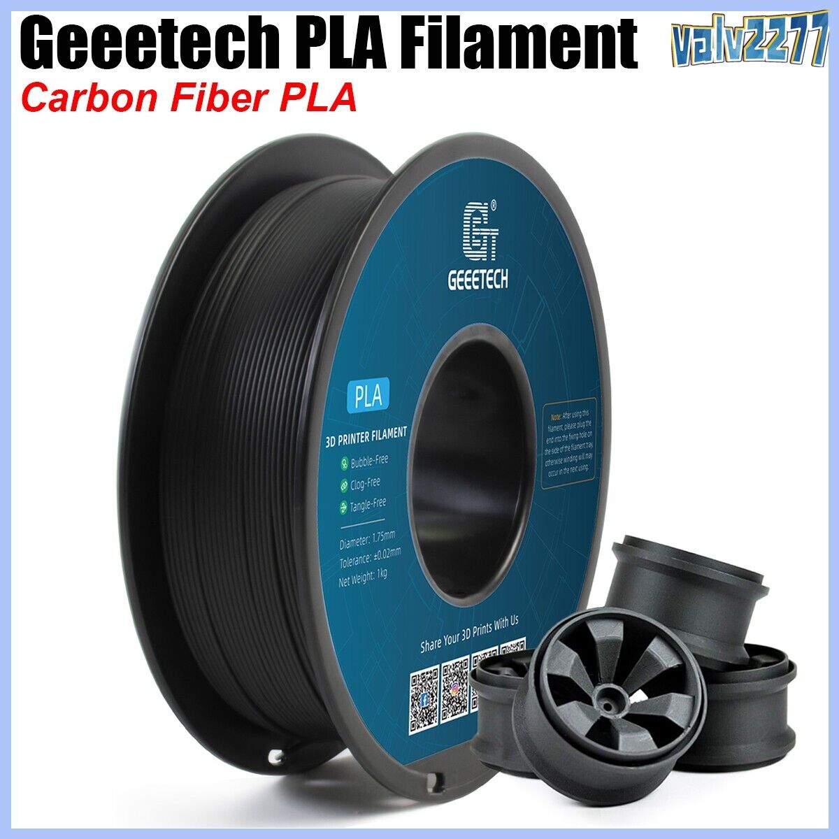 Geeetech Carbon Fiber PLA 1.75mm 1kg Carbon Fiber Black 3D Printer Filament US