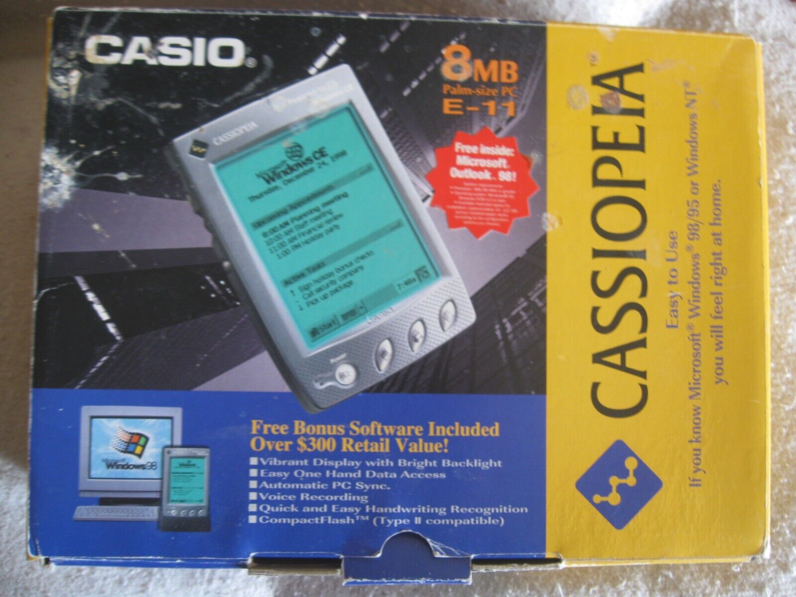 Vintage Casio Cassiopeia E-11 8mb Palm Size PC, Boxed and in NICE condition.