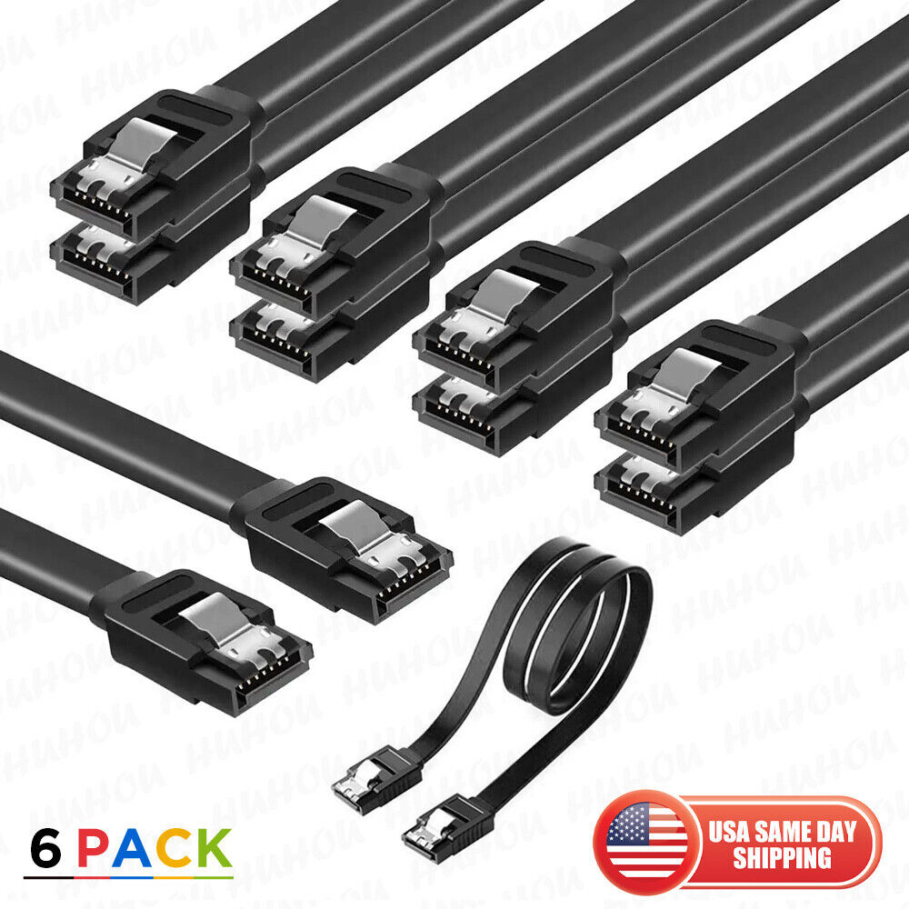 6pack SATA Cable III 6Gbps Straight HDD SDD Data Cable with Locking Latch 15 in