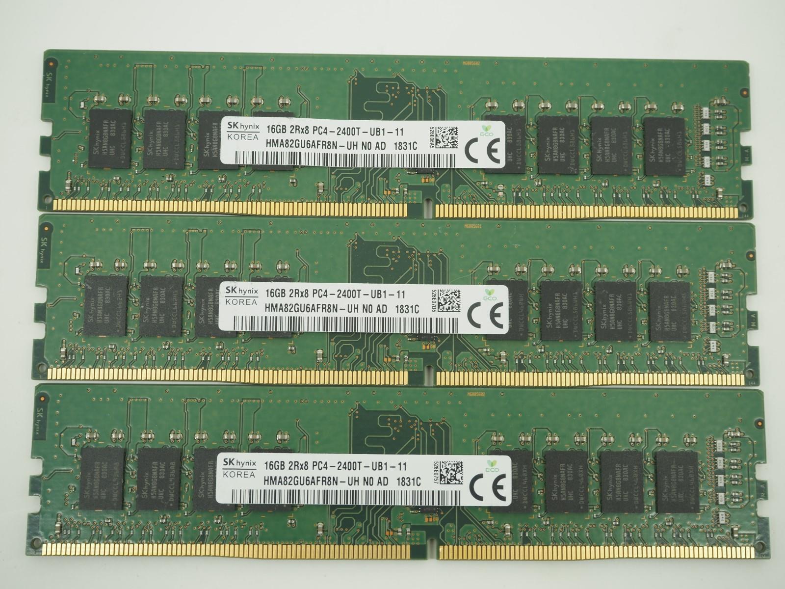Lot of 3 SK HYNIX 16GB PC4-2400T Desktop Ram / Memory - HMA82GU6AFR8N