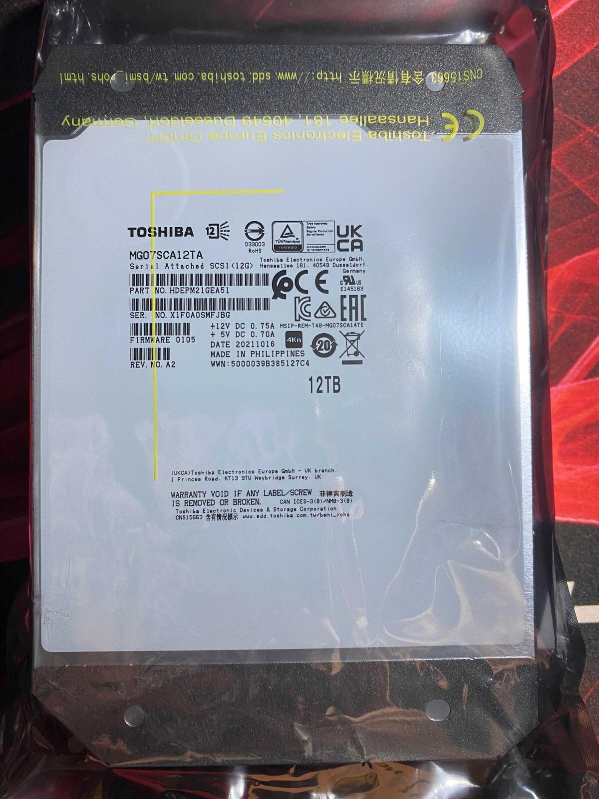 Toshiba MG07SCA12TA 3.5-inch 12TB SAS 7200 rpm Internal HDD 4Kn 4Year+ Warranty