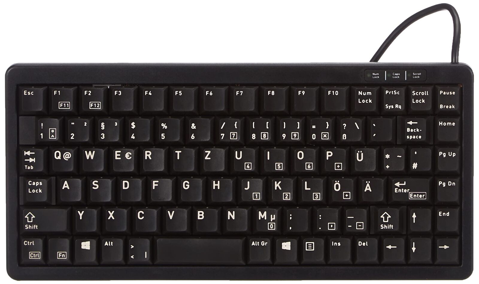 CHERRY USB/PS2 Wired Mini Compact Keyboard - Black (German Layout) German layout